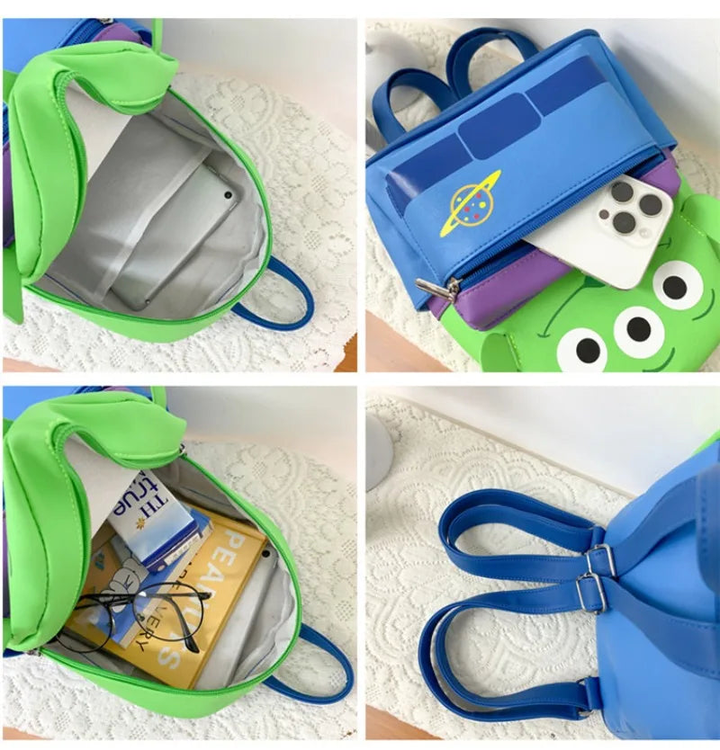 New Cartoon Print Blue Stitch Green Alien Backpack
