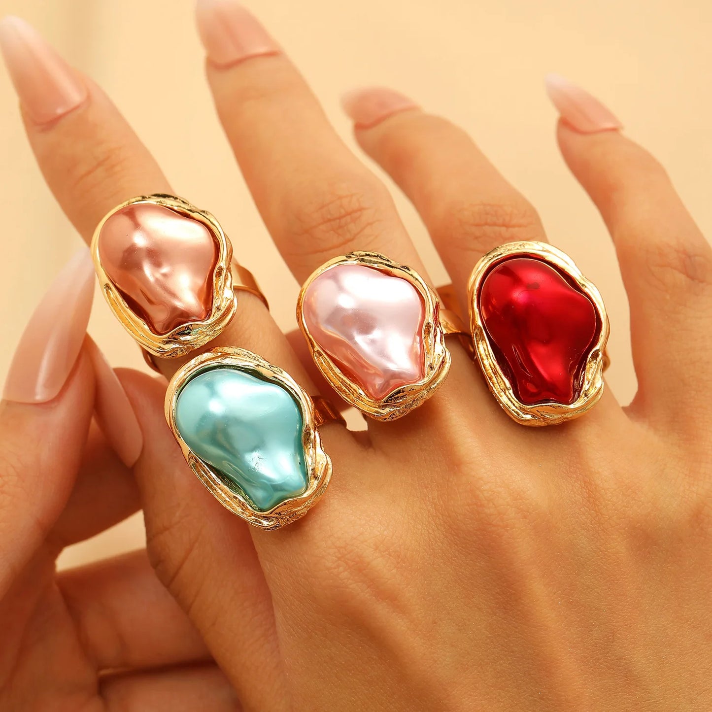 LATS Alien Irregular Baroque Imitation Pearl Open Ring for Women