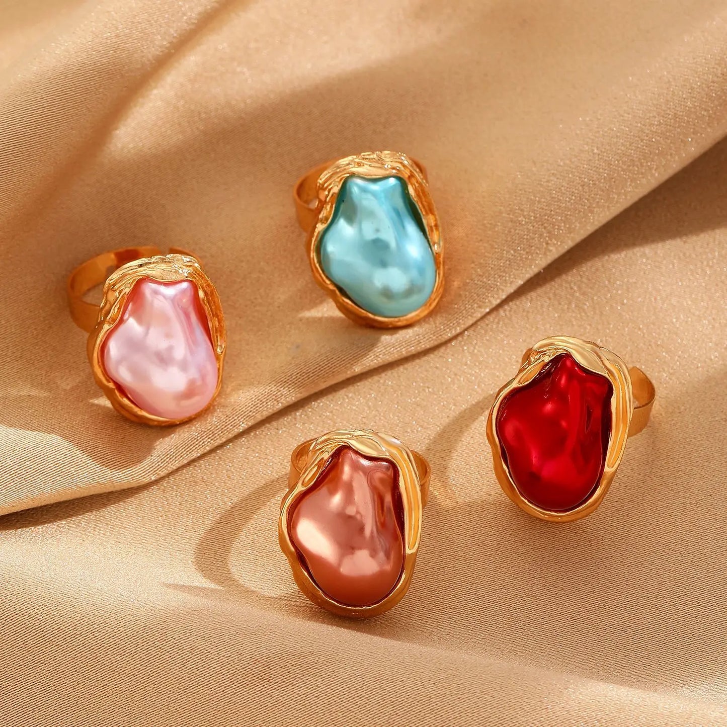 LATS Alien Irregular Baroque Imitation Pearl Open Ring for Women