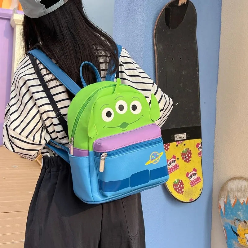 New Cartoon Print Blue Stitch Green Alien Backpack