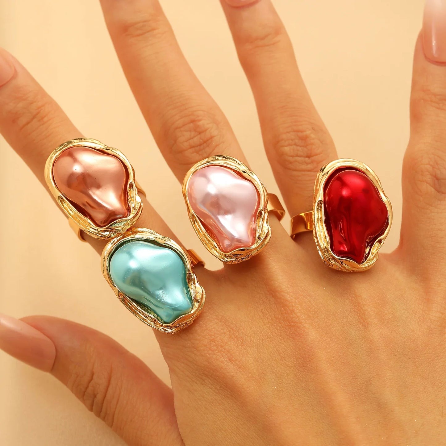LATS Alien Irregular Baroque Imitation Pearl Open Ring for Women