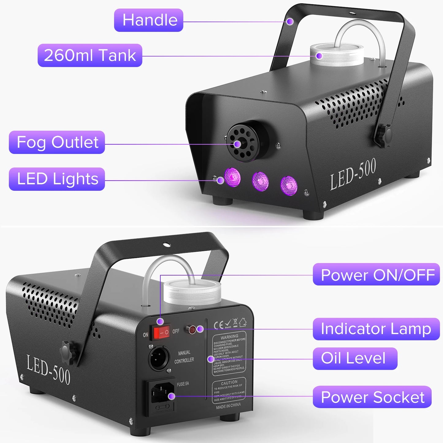 500W Smoke Machine RGB 3 LED Mixed Color