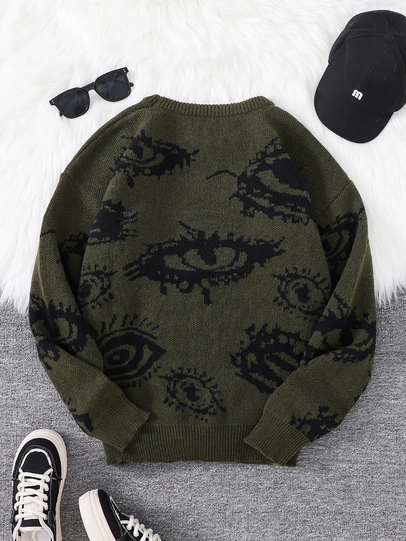 Autumn and Winter Abstract Eye Jacquard Pattern Pullover Sweater