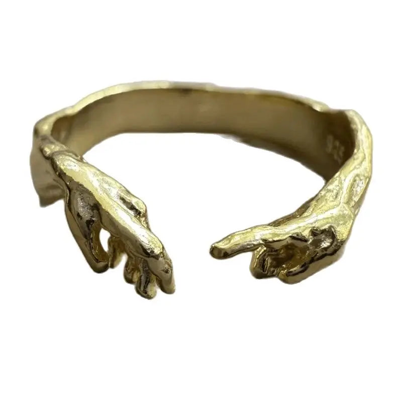 Creative Adam Hands Touch Gold Color Ring Women Men