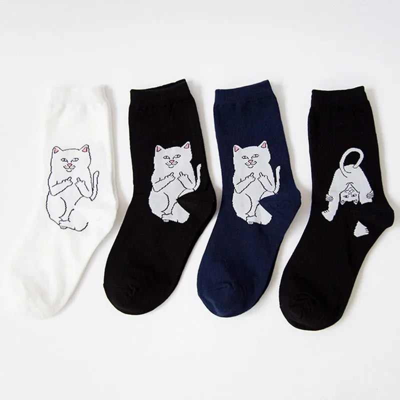 Women Art Funny Alien Planet Creative Funny Cartoon Cat Unisex Breathable Cotton Socks