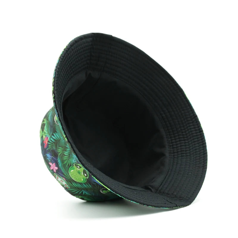 Bocca Cartoon Alien Bucket Hat Green Leaf Printing