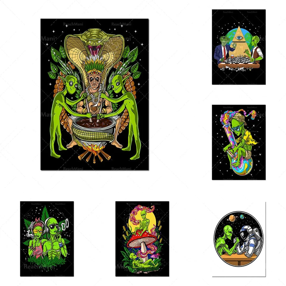 Space alien smoking weed canvas poster-hippie