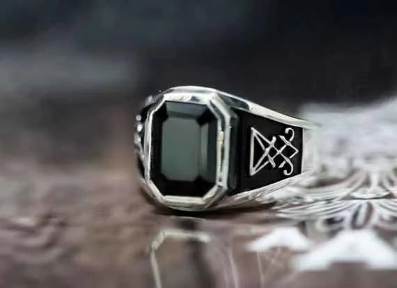 Vintage Gothic Baphomet Seal Signet Rings