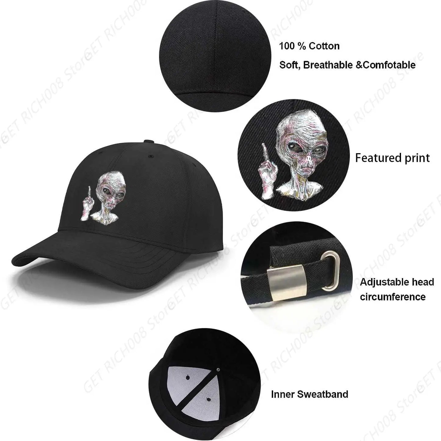 Alien Face Baseball Cap Adjustable Dad Hat