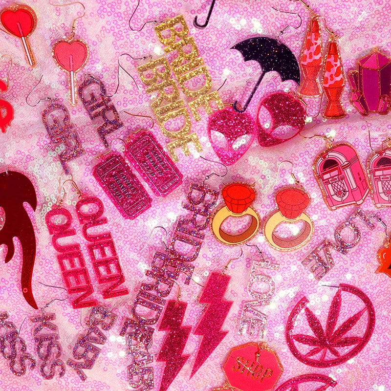 Y2k Earrings For Women Hip Hop Pink Cute Alien Set