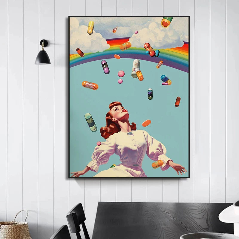 UFO Alien Poster Retro Disco Ball Wall Art Home Decor Mural