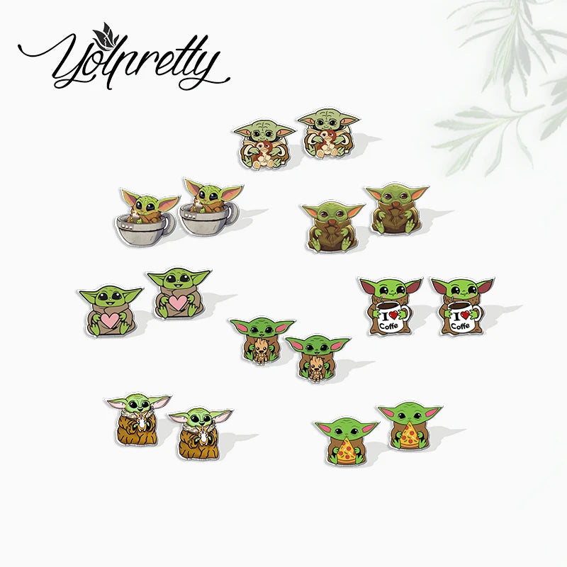 Cute Green Space Alien Baby Earrings