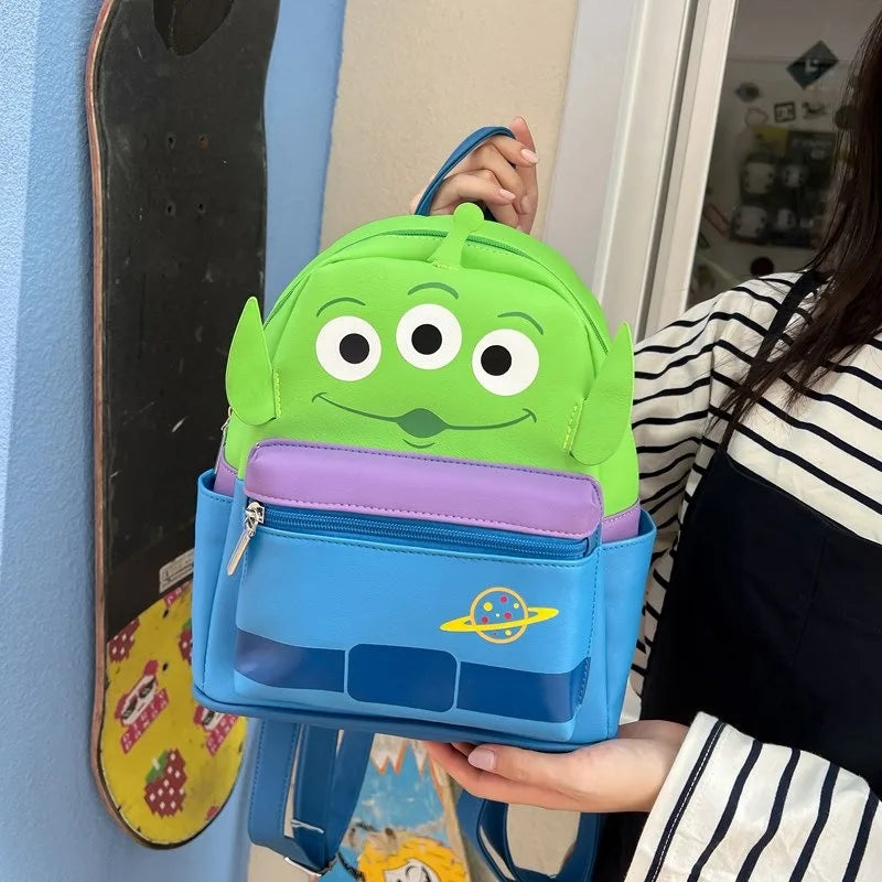 New Cartoon Print Blue Stitch Green Alien Backpack
