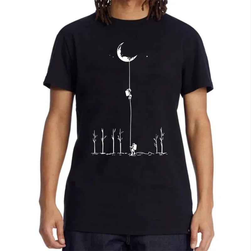 Astronaut Print Casual Loose O-neck for Men T-shirt