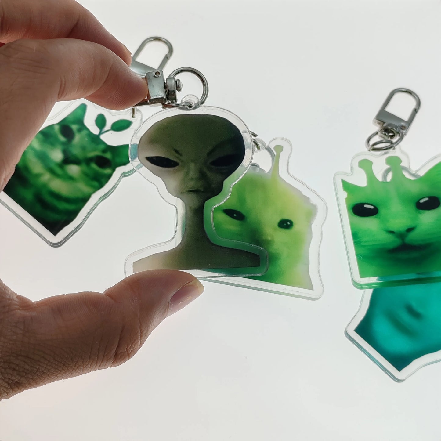 Green Alien Cat Fun Cute Keychain