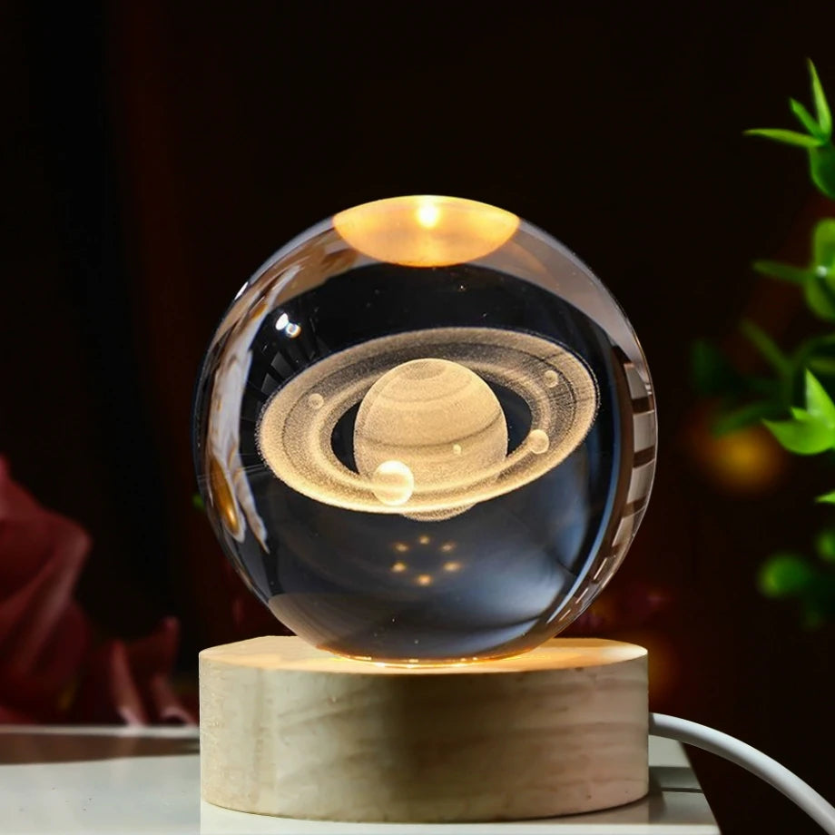 LED Night Light Galaxy Crystal Ball Table Lamp 3D Planet