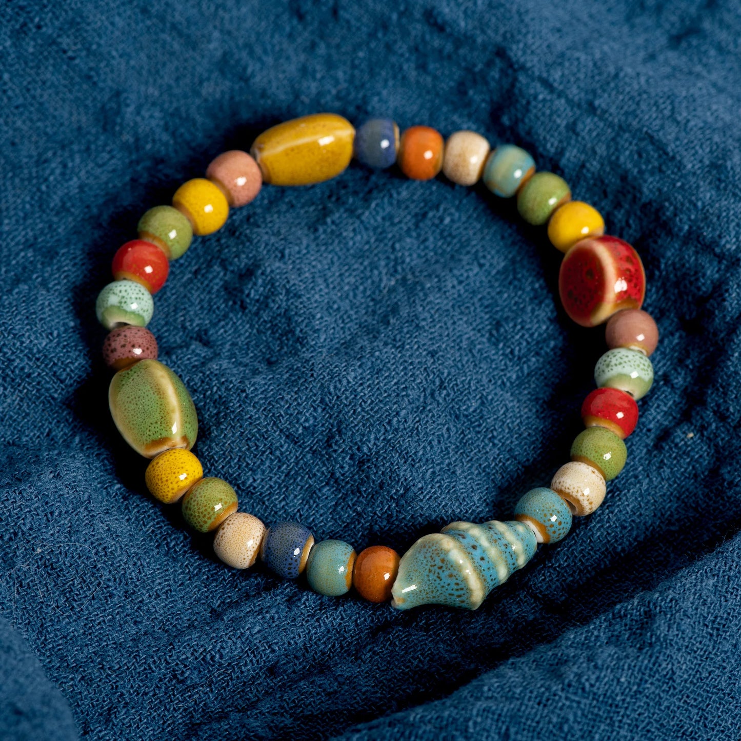 Handmade Colorful Starfish & Seashell Ceramic Beaded Bracelet