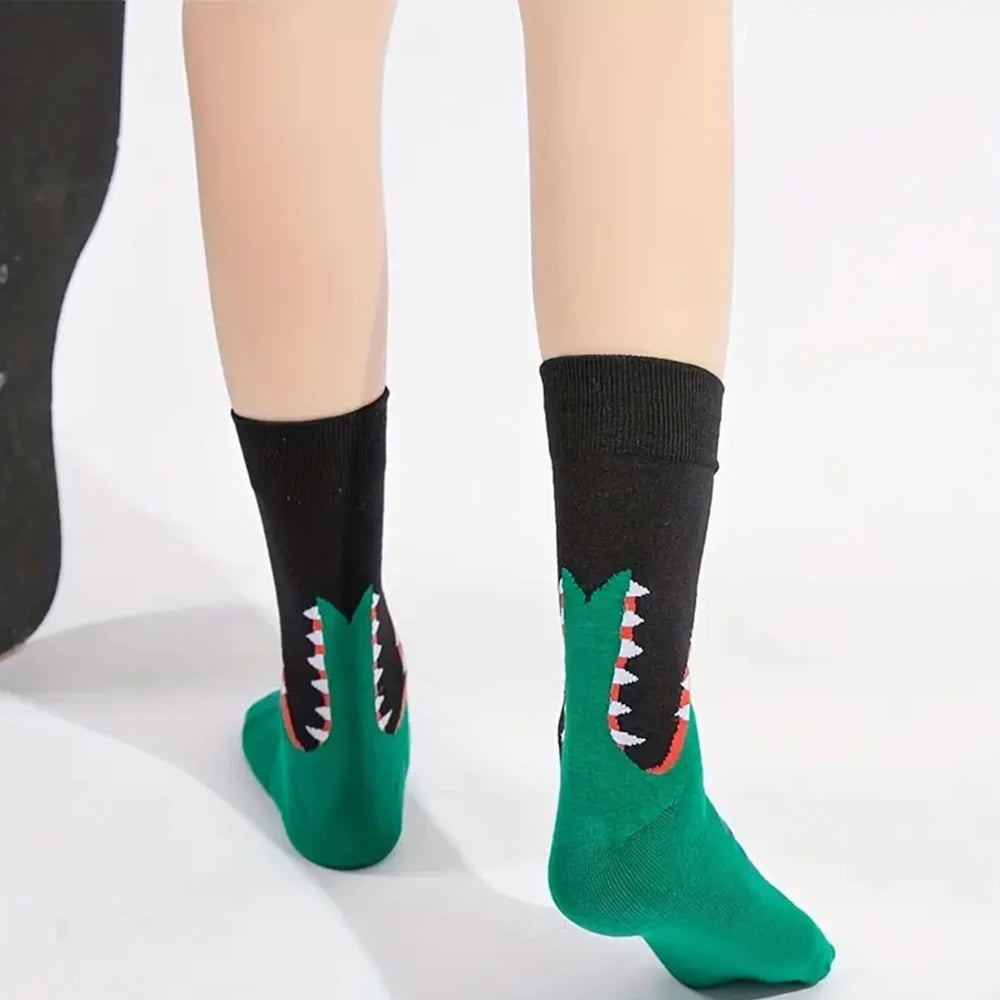 1 Pair Medium Length Socks Men Hippie Cartoon Shark Socks