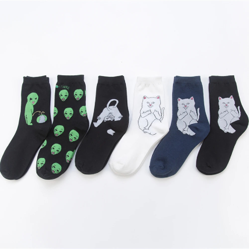 Unisex Summer Fashion Cartoon Cat Art Funny Alien Planet Socks