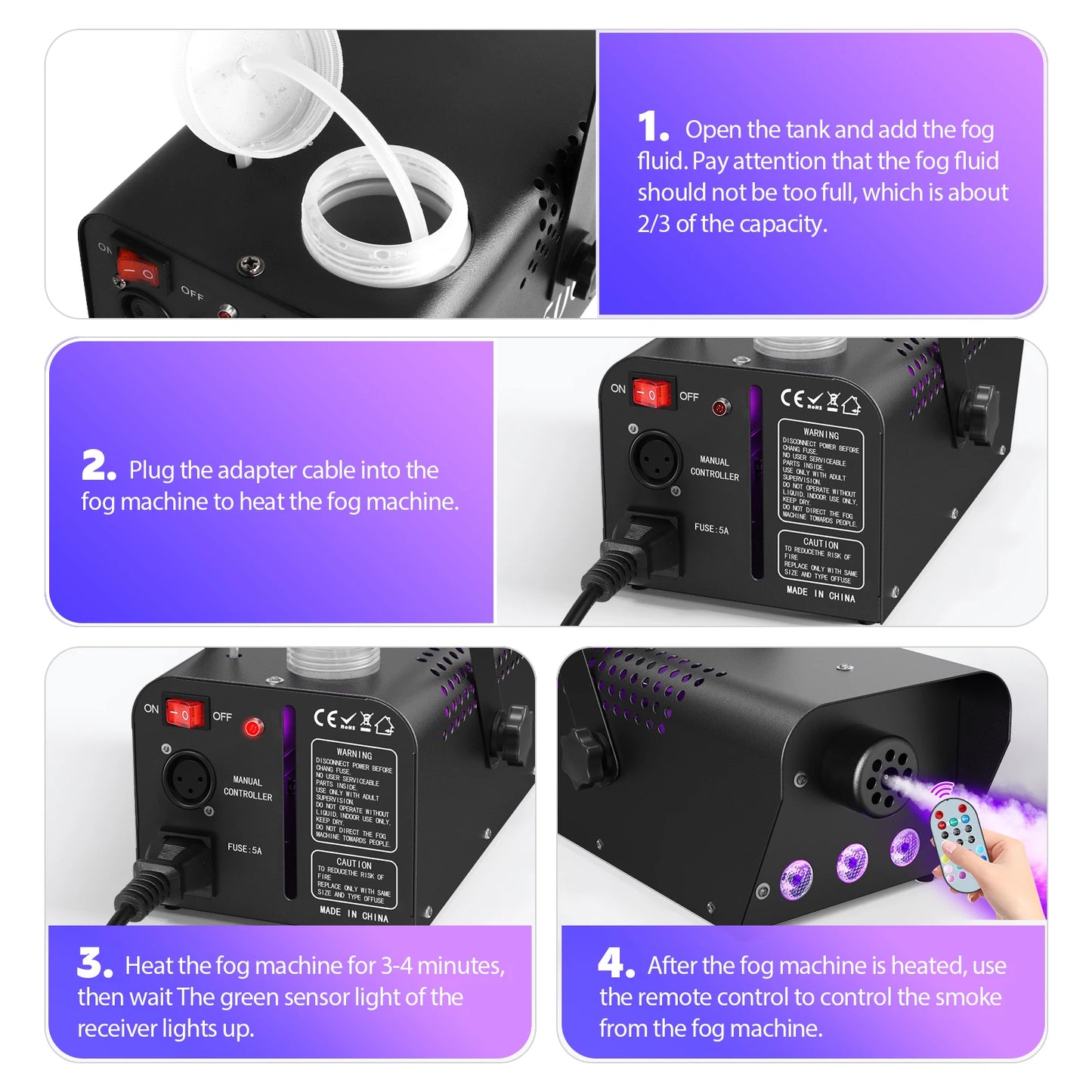 500W Smoke Machine RGB 3 LED Mixed Color