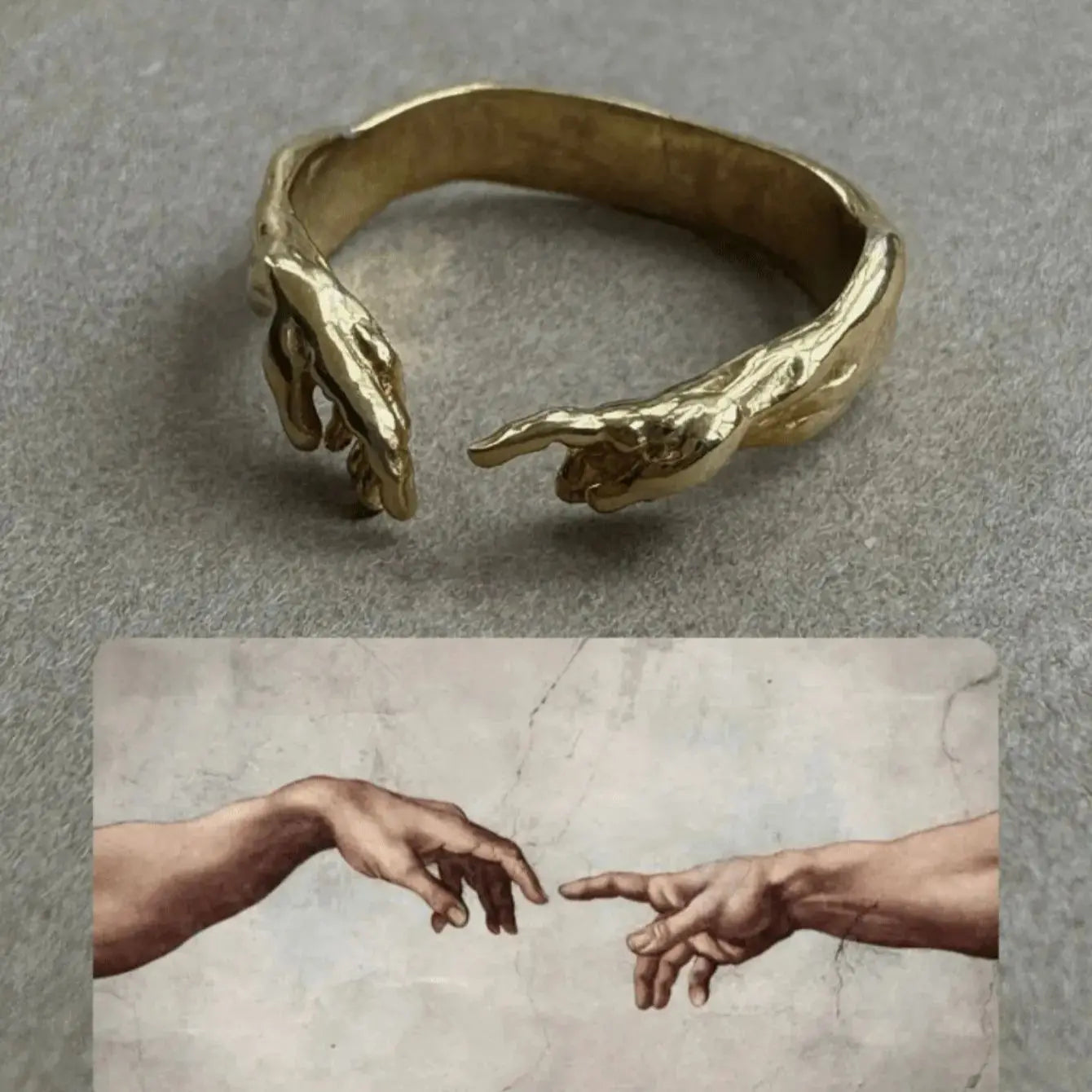 Creative Adam Hands Touch Gold Color Ring Women Men
