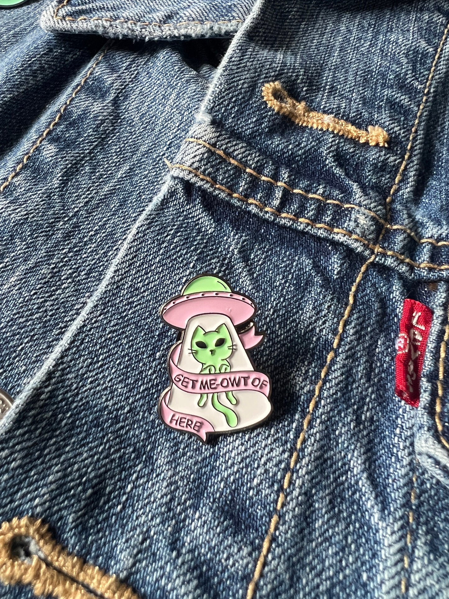 Enamel pin space cat alien pins for jackets backpacks and more