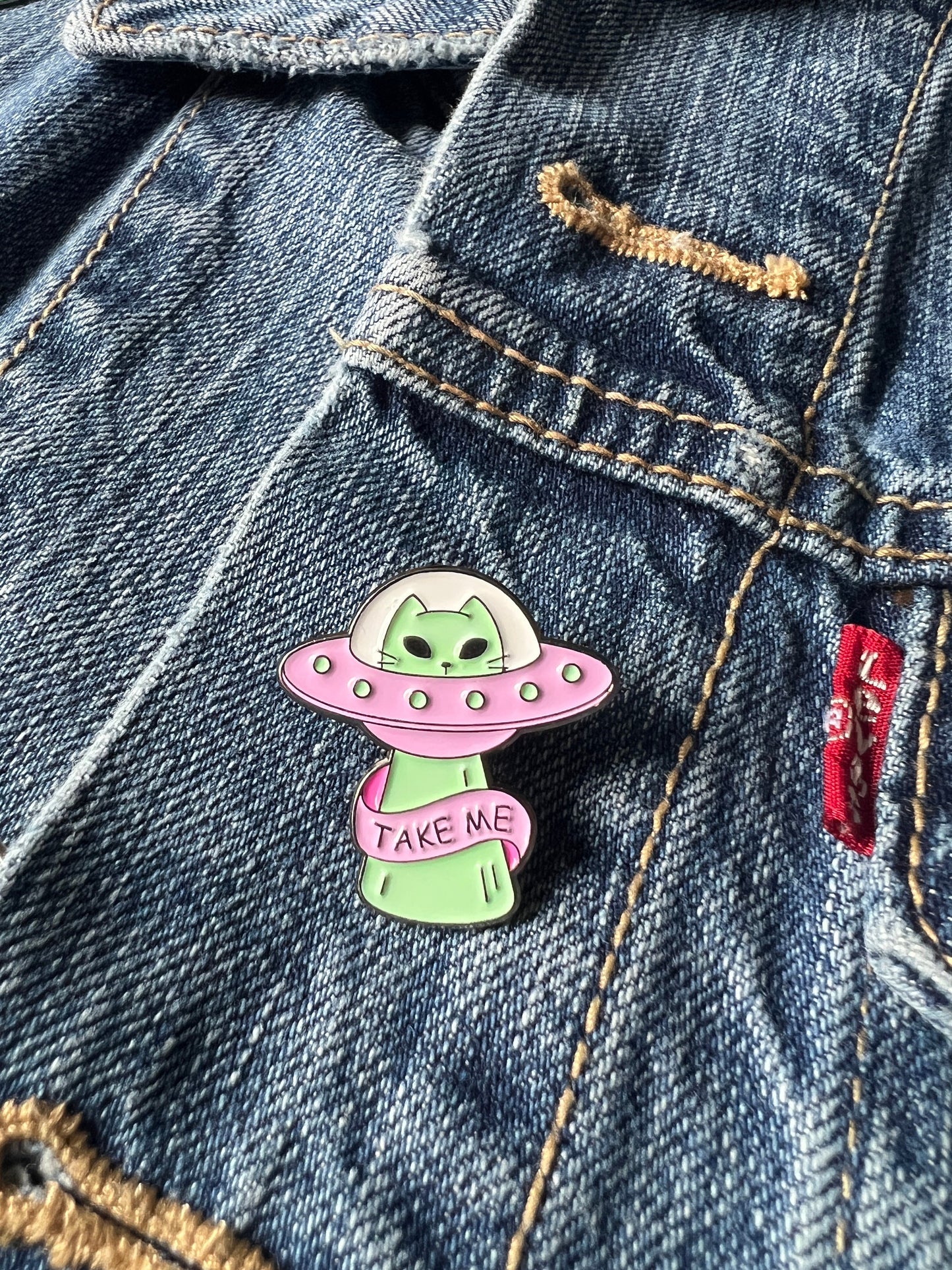 Enamel pin space cat alien pins for jackets backpacks and more