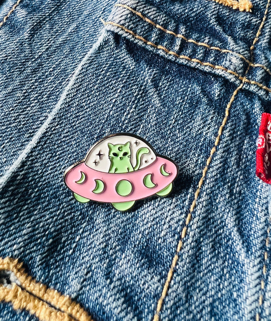 Enamel pin space cat alien pins for jackets backpacks and more