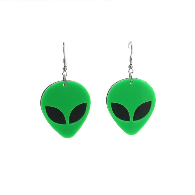 Transparent Fluorescent Green Scientific Exploration Alien Earrings