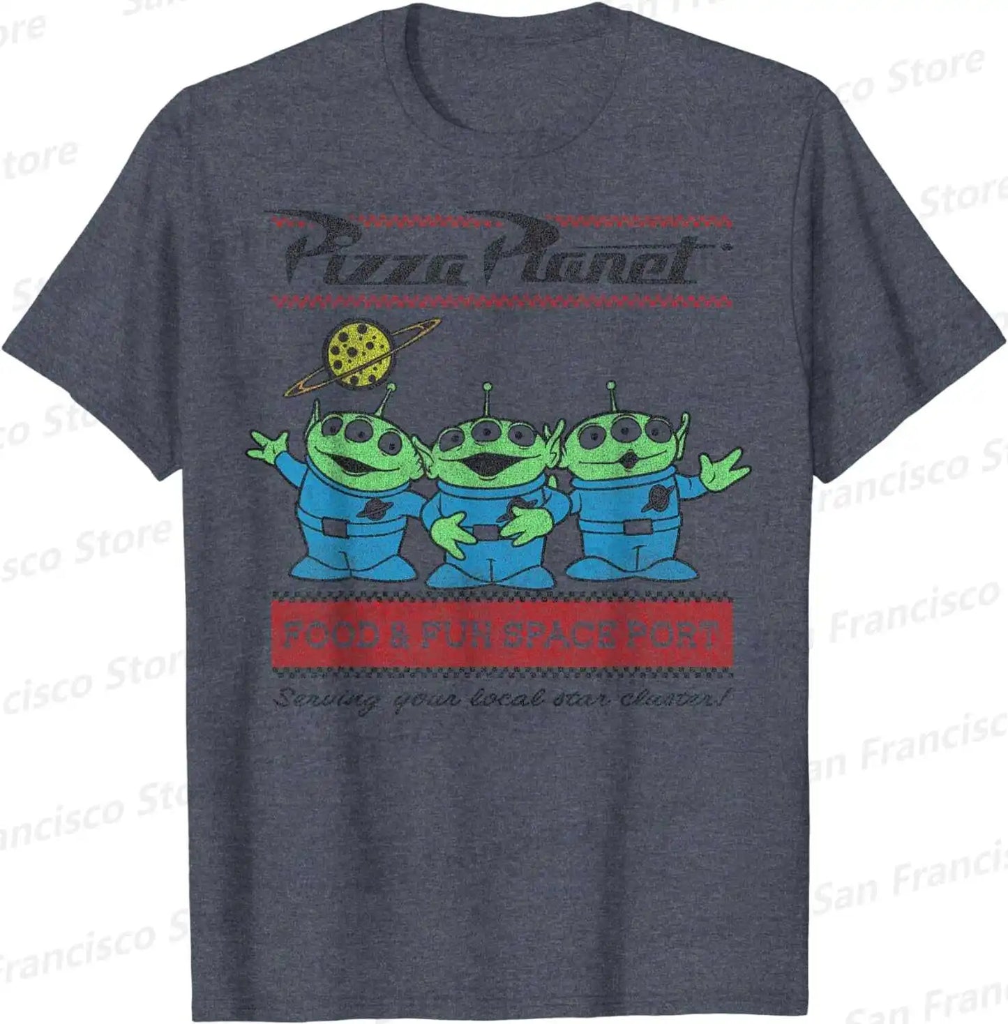 Summer New Boys and Girls Disney Pixar Toy Story Pizza Planet Alien Cartoon Pattern T-Shirt