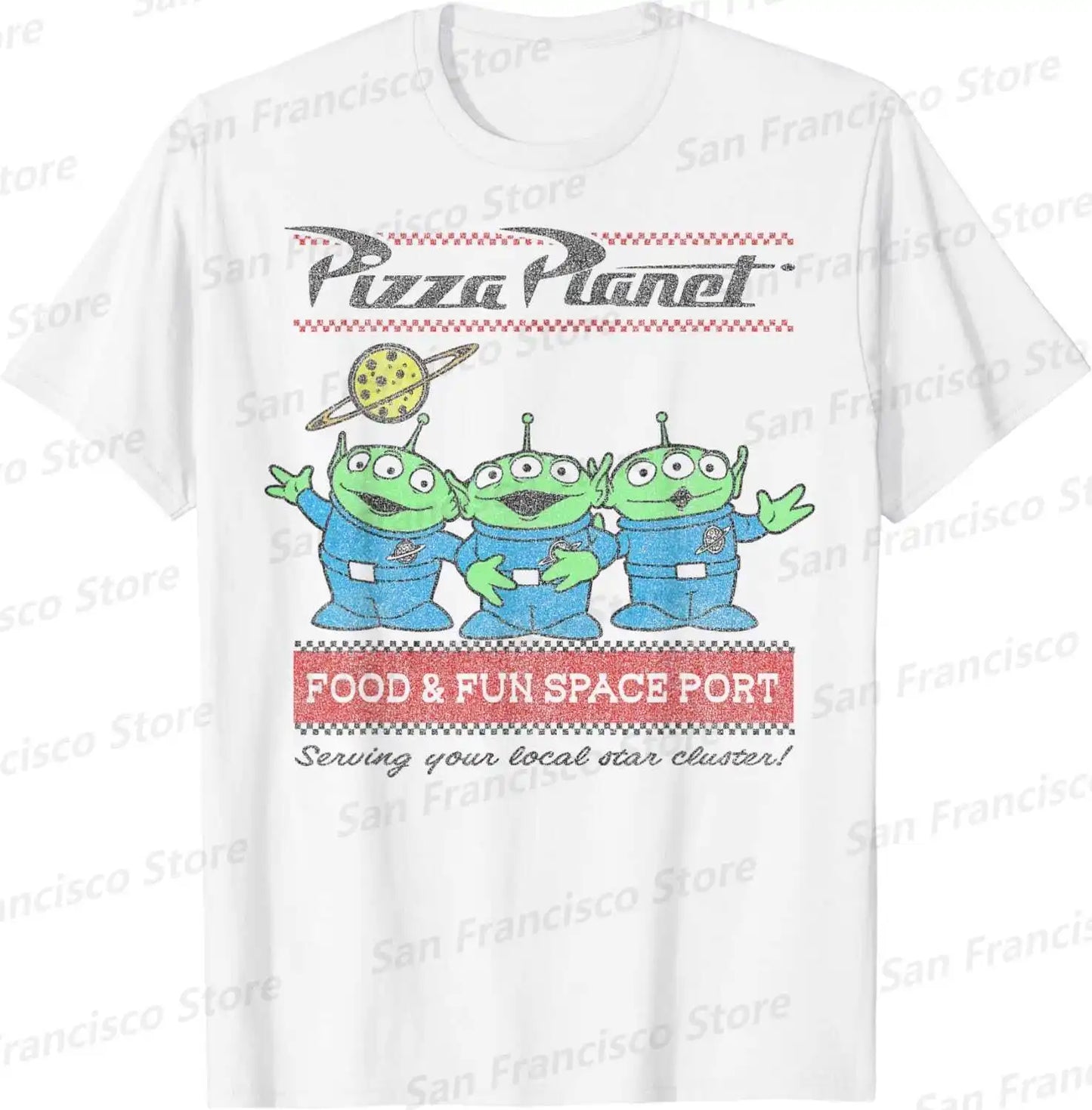 Summer New Boys and Girls Disney Pixar Toy Story Pizza Planet Alien Cartoon Pattern T-Shirt