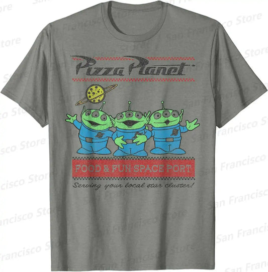 Summer New Boys and Girls Disney Pixar Toy Story Pizza Planet Alien Cartoon Pattern T-Shirt