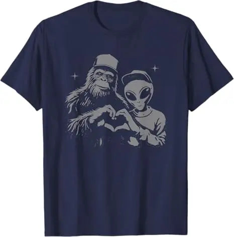 Bigfoot and Alien Sasquatch Love Hand Sign T-Shirt