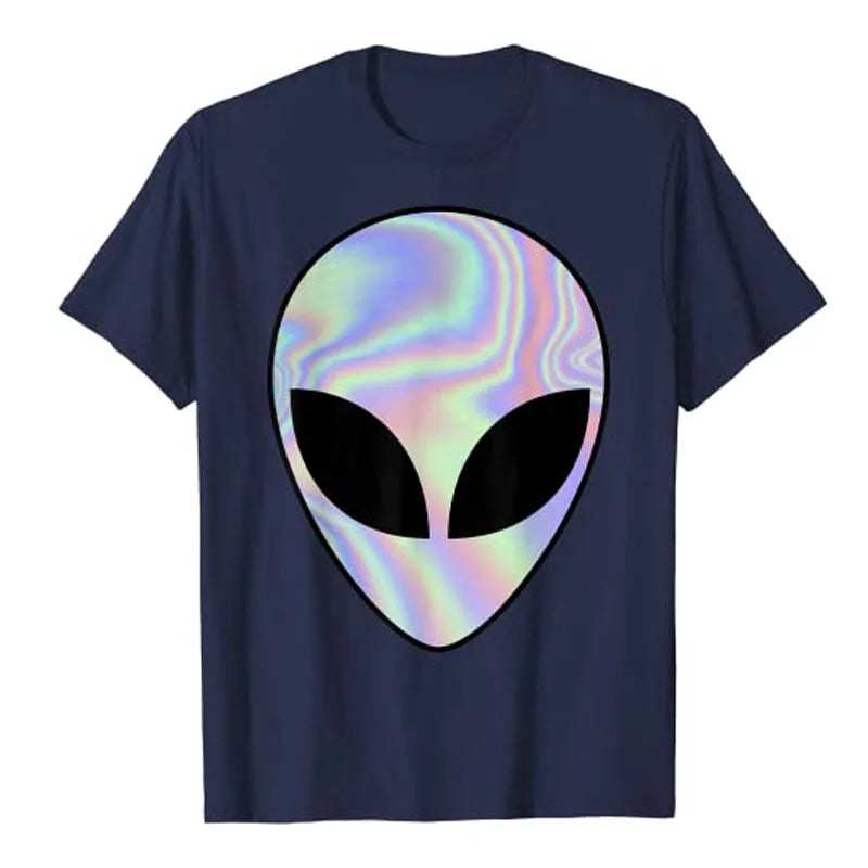 Alien Head T-Shirt Colorful Alien-Ufo Rave Tee