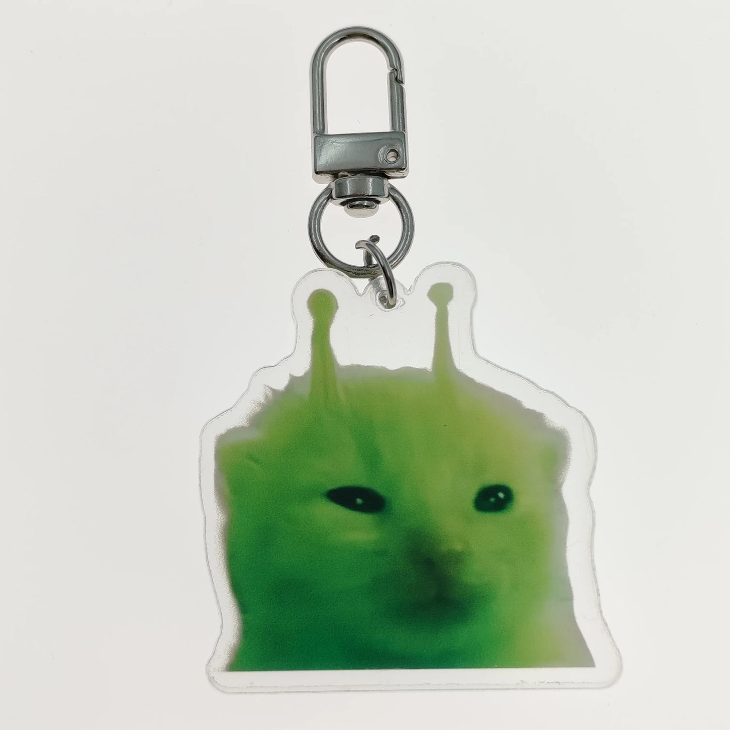 Green Alien Cat Fun Cute Keychain