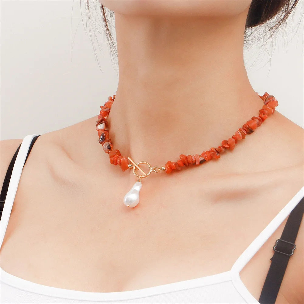 Large Alien Pearl OT Buckle Necklace for Women's