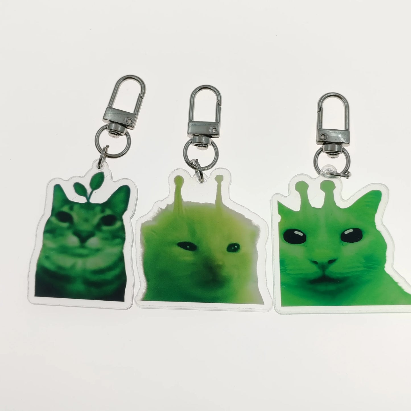 Green Alien Cat Fun Cute Keychain