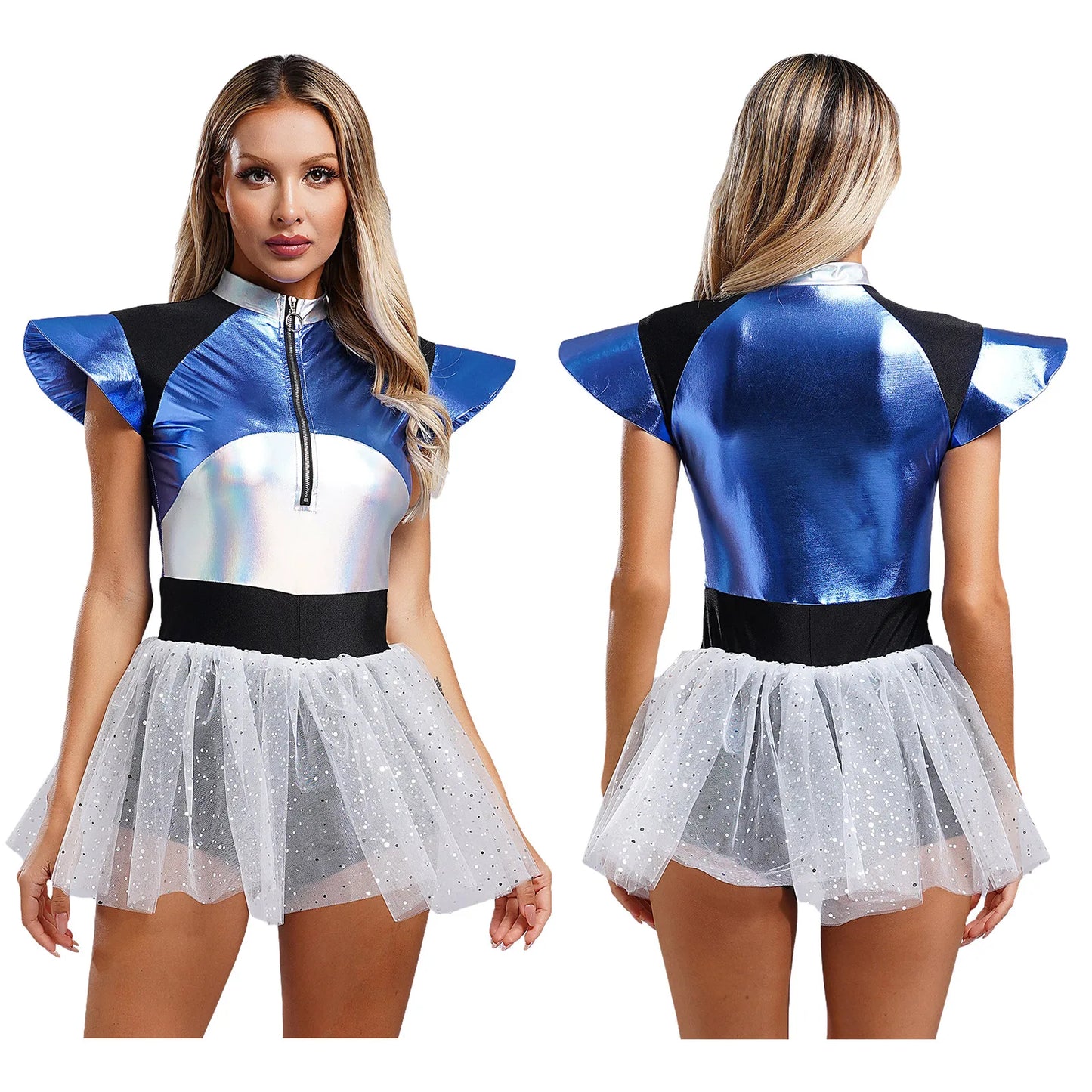 Adult Silver Astronaut Costume Women Alien Tutu Dress Suit Space