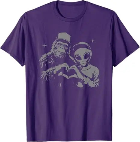 Bigfoot and Alien Sasquatch Love Hand Sign T-Shirt
