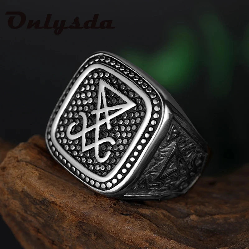 Vintage Gothic Baphomet Seal Signet Rings