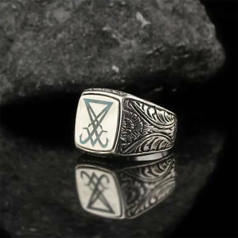Vintage Gothic Baphomet Seal Signet Rings