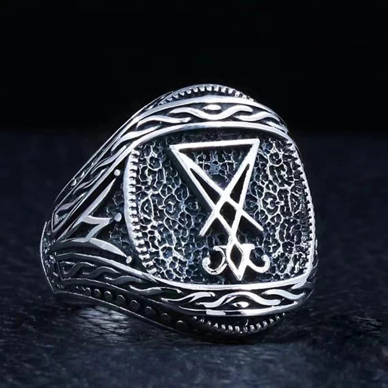 Vintage Gothic Baphomet Seal Signet Rings