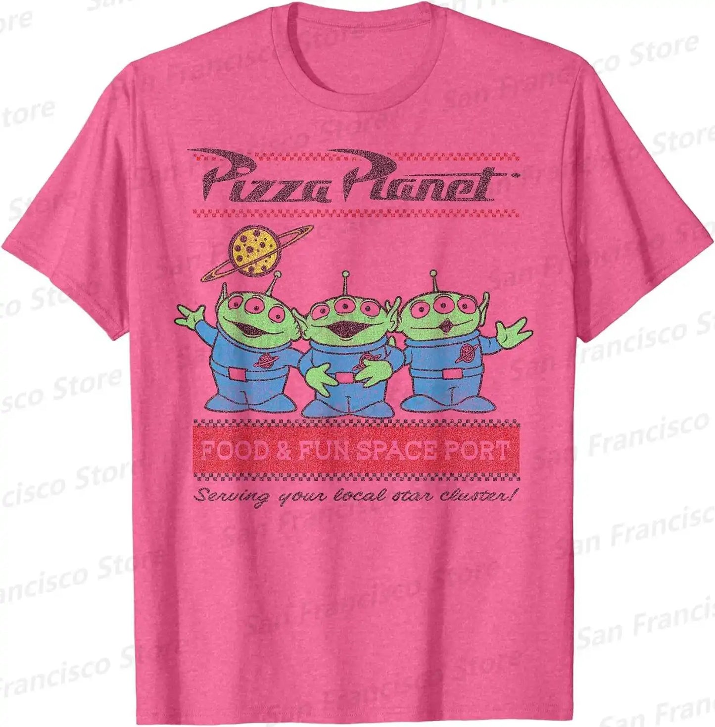 Summer New Boys and Girls Disney Pixar Toy Story Pizza Planet Alien Cartoon Pattern T-Shirt