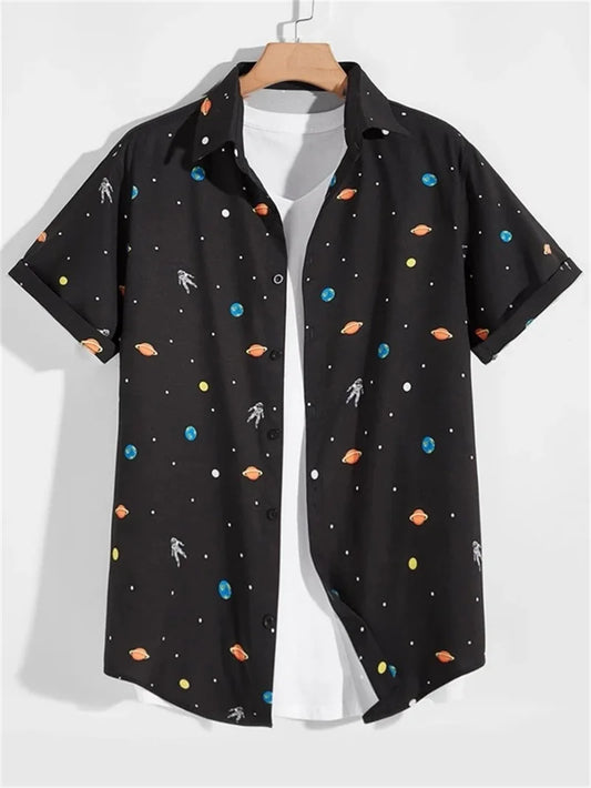 Men's Astronaut Printed Hawaii Short Sleeved Shirt