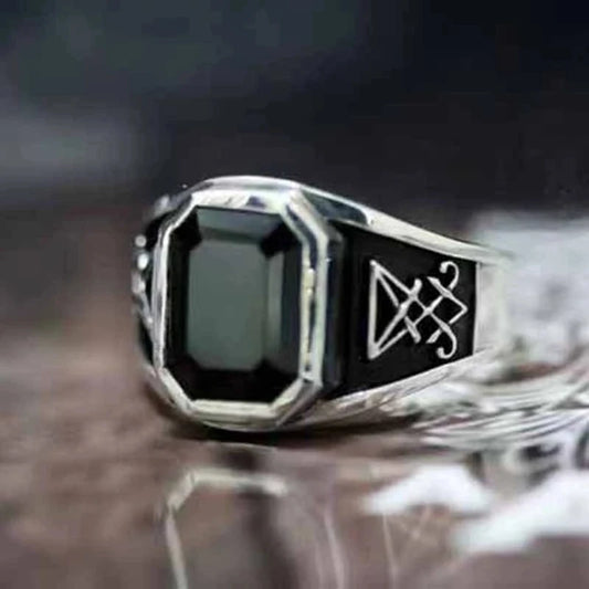 Vintage Gothic Baphomet Seal Signet Rings