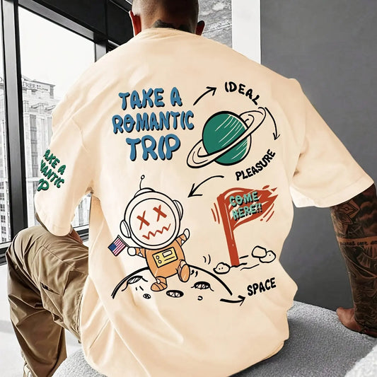 Men's astronaut cartoon printed T-shirt