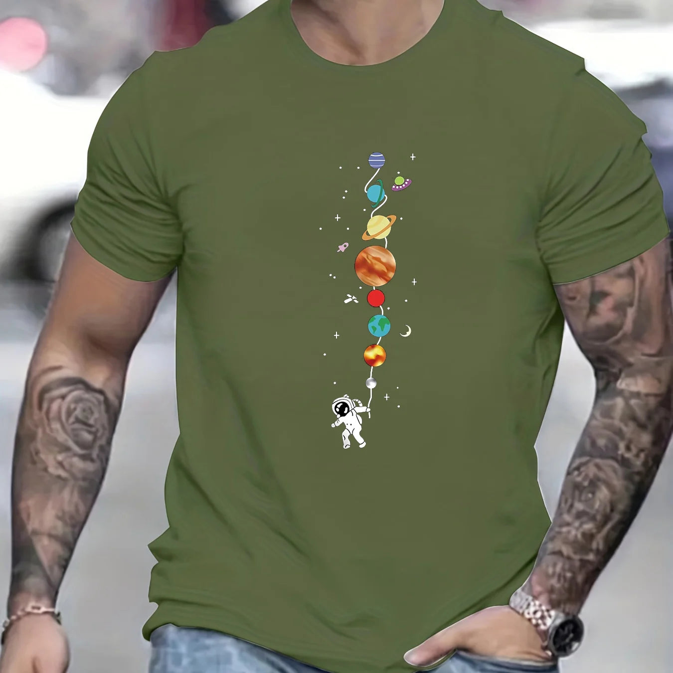 Astronaut planet pattern short sleeved T-shirt