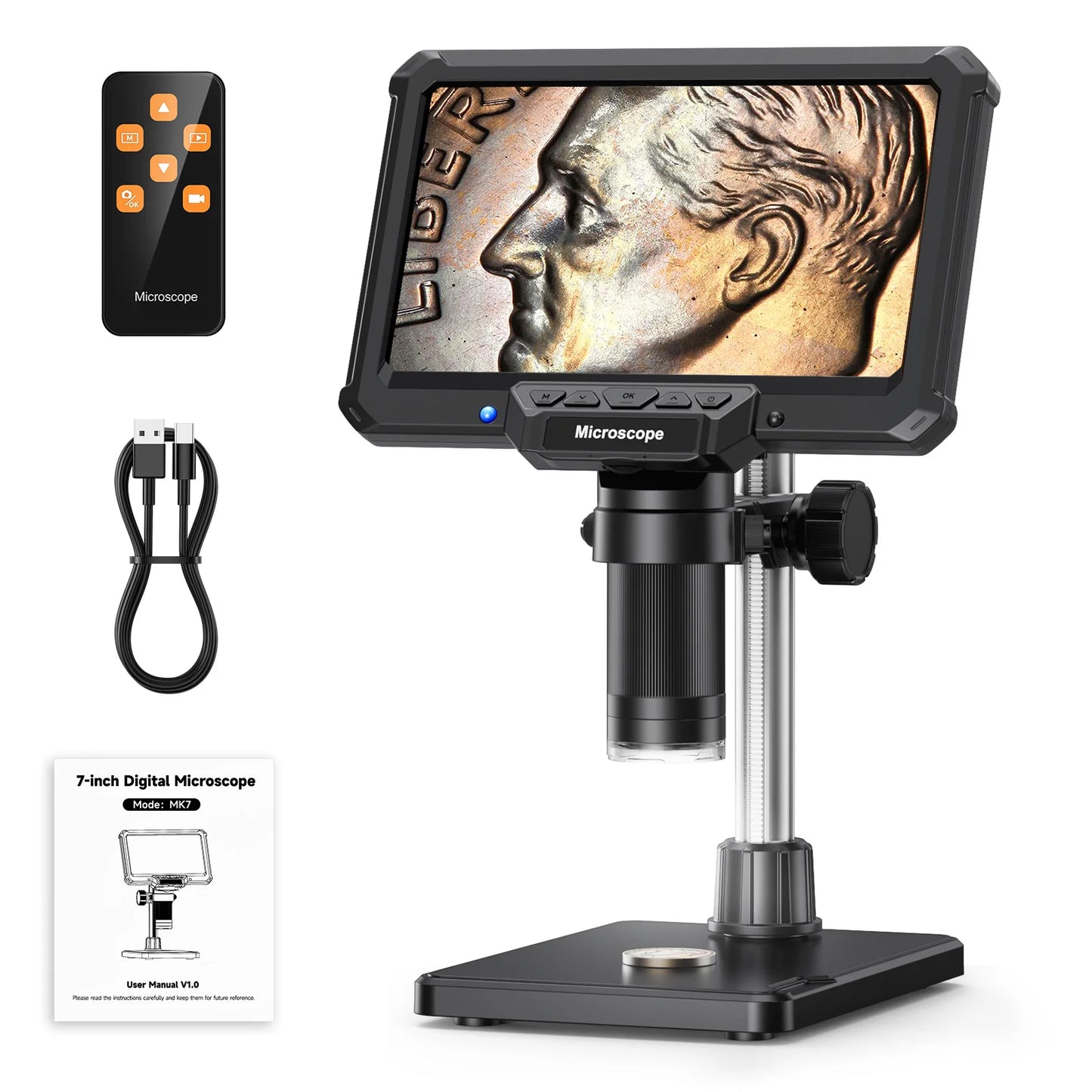 7inch Digital Microscope 1200X Magnification for Coins