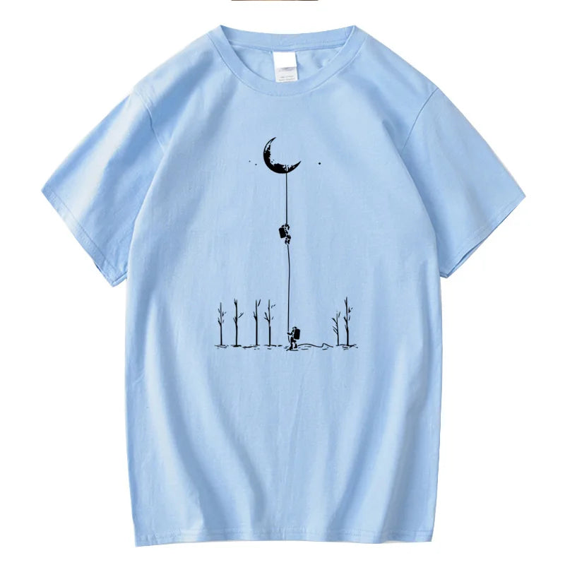 Astronaut Print Casual Loose O-neck for Men T-shirt