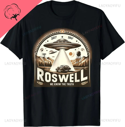 New Roswell 1947 Alien Retro Style UFO Area 51 Roswell Casual Cotton T-shirt